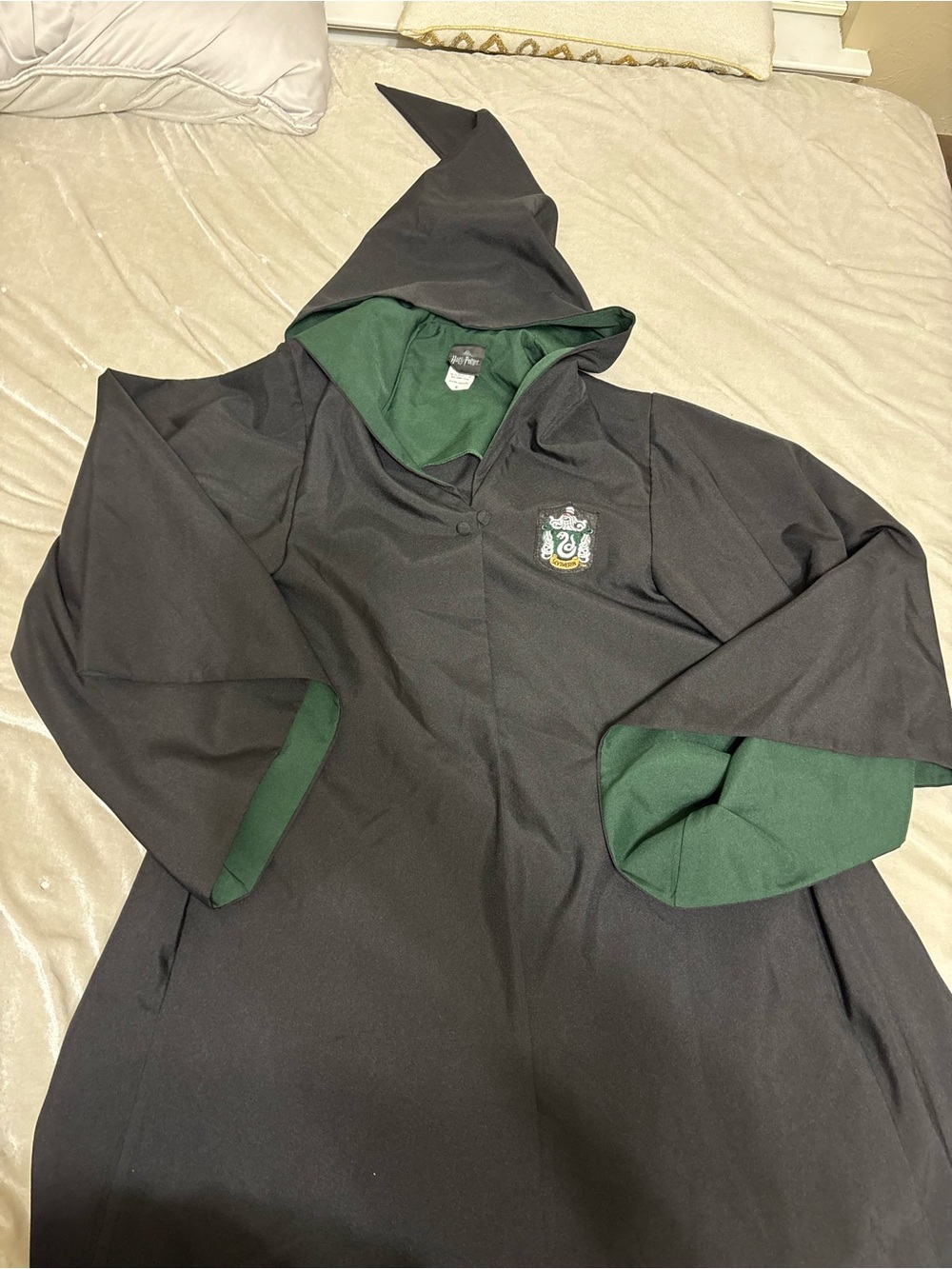 Men's Black Hooded Robe with Green Lining - Wizard-Style Coat